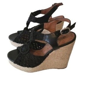 LUCKY BRAND ESPADRILLES HIGH HEELED OPEN TOE SHOES WEDGES WOVEN NETTING